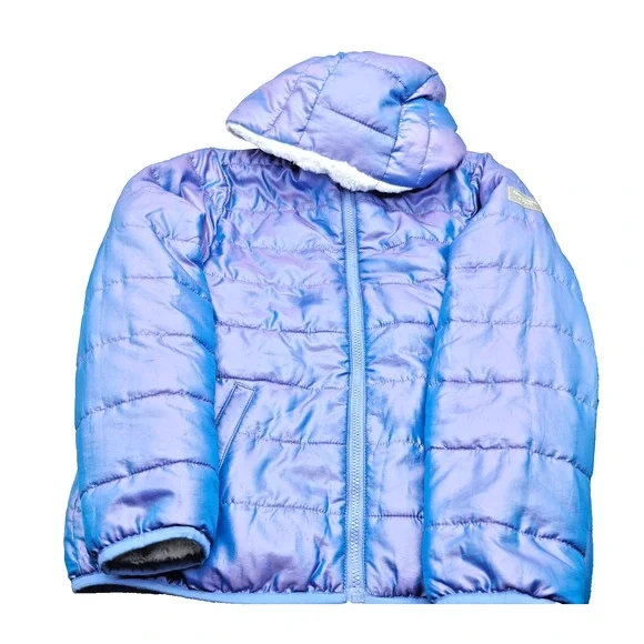 Abercrombie Kids Puffer Jacket Coat Sz 15/16 Blue with Hood Faux Fur Lining - Picture 7 of 11